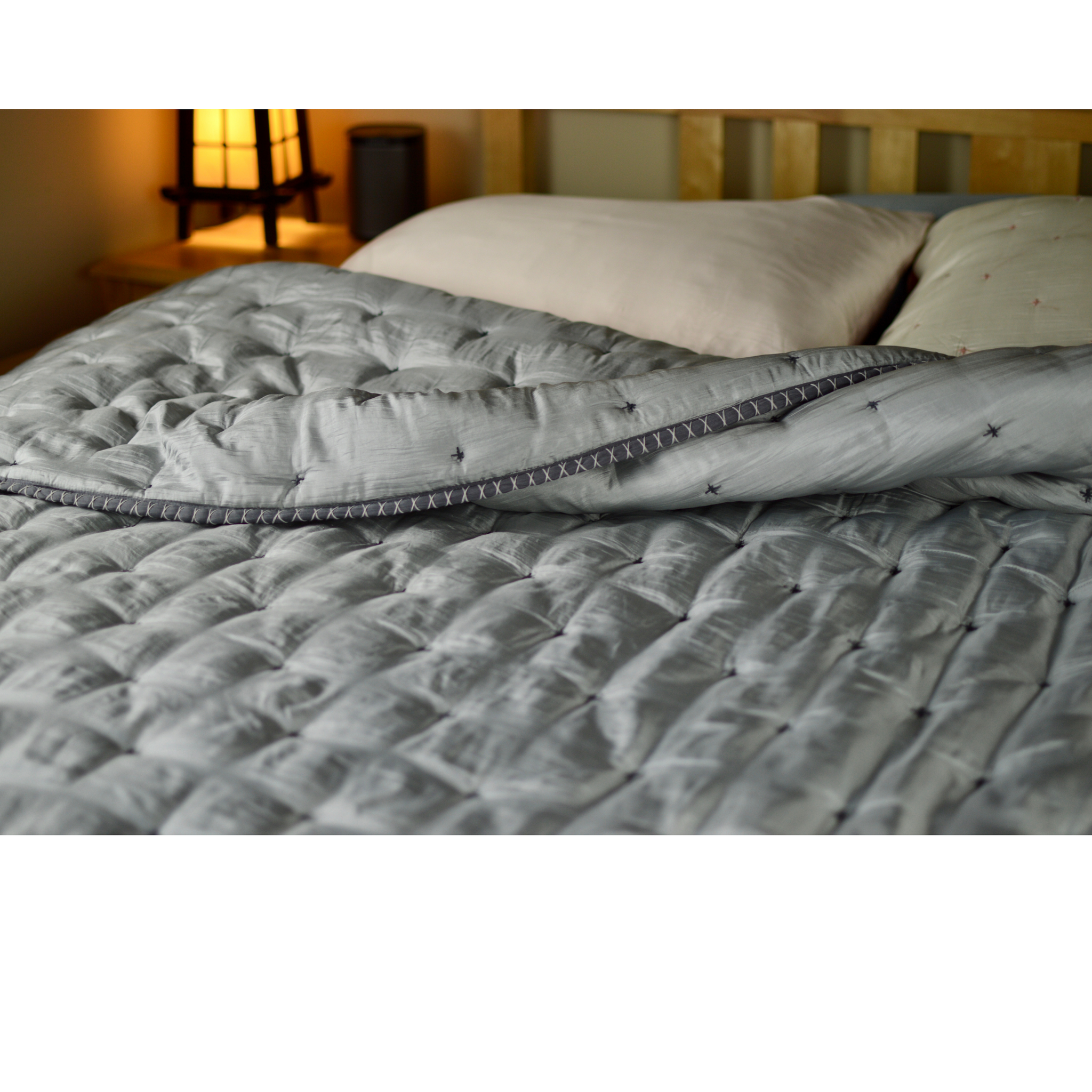 Mulberry Silk Throw & Personal Blanket - Lightweight Blanket - Starry Hand Hemmed- Light Gray