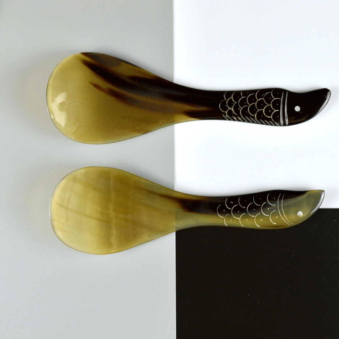 Best gift horn salad server set of 2 cooking utensils dinning table tabletop unique handmade custom artisan made vietnam buffalo horn wholesale exporter  Non Coffee Dessert Spoon - Food Decor- Food Photography- Kitchen Interior Eco friendly rice paddle