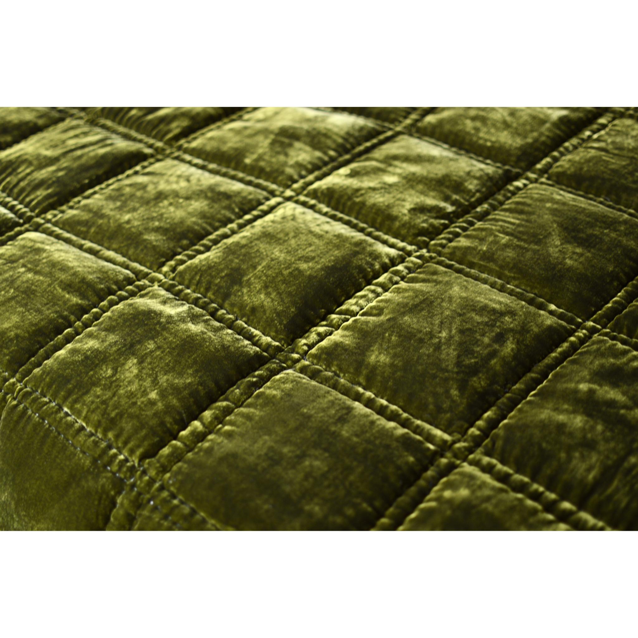 Silk Velvet Hand Quilted Throw Personal Blanket- Best Comforter Set - Big Square Hand Stitch-Olive Drab