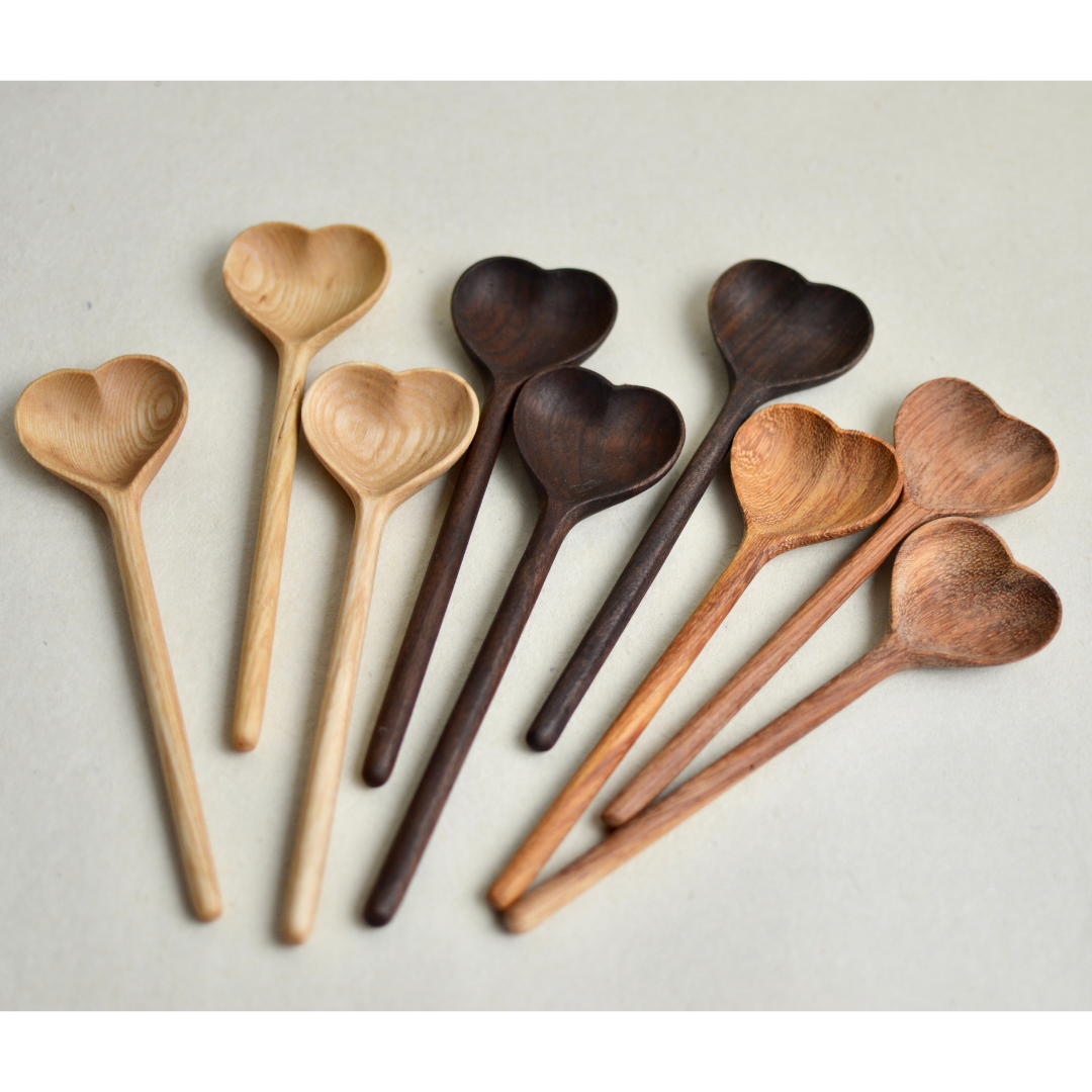 Walnut Wood Spoon and Fork Set-Heart Shape- Personalized gift